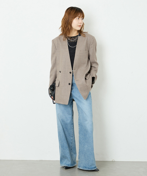 journal standard L'essage(ジャーナルスタンダードレサージュ)の「Wサキソニーノーカラージャケット(その他アウター・レディース・ネイビー/ベージュ・FREE)」の3枚目の写真