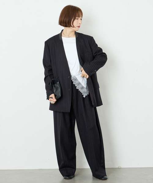 journal standard L'essage(ジャーナルスタンダードレサージュ)の「Wサキソニーノーカラージャケット(その他アウター・レディース・ネイビー/ベージュ・FREE)」の8枚目の写真