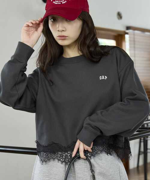 GAP(ギャップ)の「PUBLUX × GAP/ギャップ 別注 裾 レース 付 裏起毛 スウェット 限定展開(スウェット・レディース・チャコールグレー/グレー/ブラウン・フリ-)」の14枚目の写真