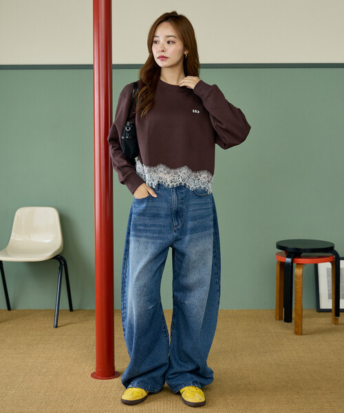 GAP(ギャップ)の「PUBLUX × GAP/ギャップ 別注 裾 レース 付 裏起毛 スウェット 限定展開(スウェット・レディース・チャコールグレー/グレー/ブラウン・フリ-)」の19枚目の写真