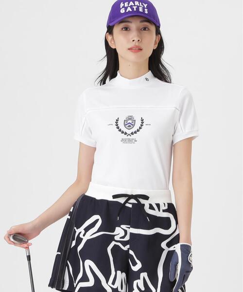 PEARLY GATES(パーリーゲイツ)の「2WAYトリコット半袖ハイネックカットソー (WOMENS)(Tシャツ/カットソー・レディース・ホワイト/ネイビー・SMALL/LARGE)」の1枚目の写真