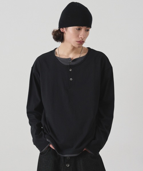 WEGO(ウィゴー)の「WEGO/【26年秋冬新作】ダブルヘンリーロンT(Tシャツ/カットソー・メンズ・チャコールグレー/ブラック・FREE)」の1枚目の写真