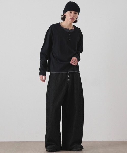 WEGO(ウィゴー)の「WEGO/【26年秋冬新作】ダブルヘンリーロンT(Tシャツ/カットソー・メンズ・チャコールグレー/ブラック・FREE)」の3枚目の写真
