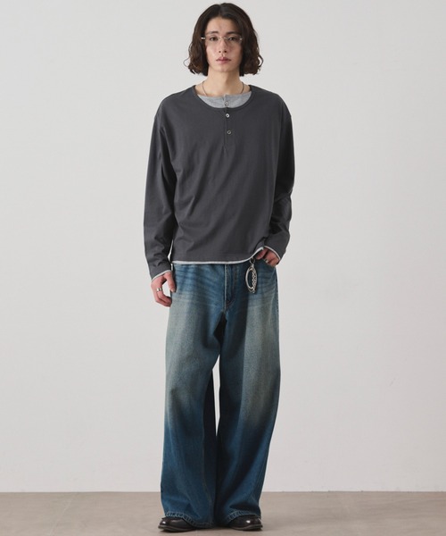 WEGO(ウィゴー)の「WEGO/【26年秋冬新作】ダブルヘンリーロンT(Tシャツ/カットソー・メンズ・チャコールグレー/ブラック・FREE)」の4枚目の写真