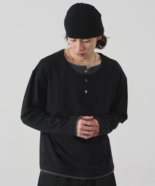 WEGO(ウィゴー)の「WEGO/【26年秋冬新作】ダブルヘンリーロンT(Tシャツ/カットソー・メンズ・チャコールグレー/ブラック・FREE)」の10枚目の写真