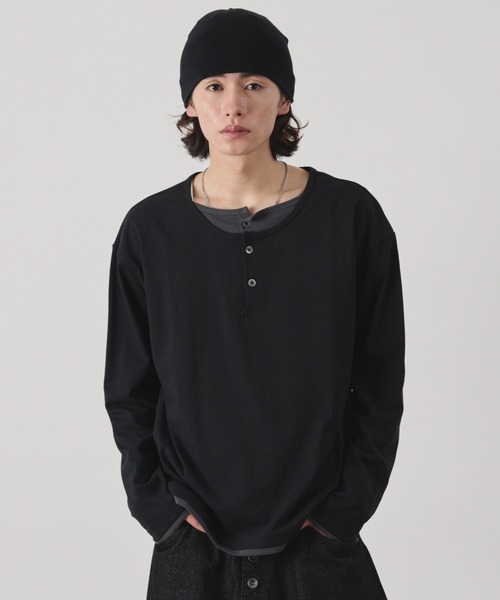 WEGO(ウィゴー)の「WEGO/【26年秋冬新作】ダブルヘンリーロンT(Tシャツ/カットソー・メンズ・チャコールグレー/ブラック・FREE)」の11枚目の写真