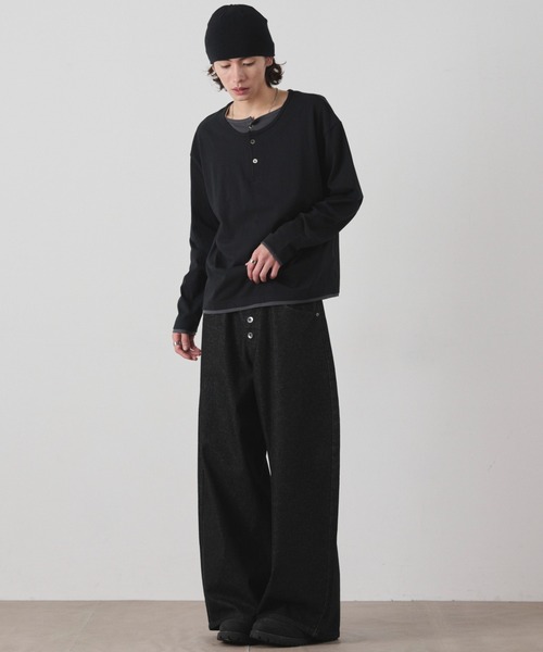 WEGO(ウィゴー)の「WEGO/【26年秋冬新作】ダブルヘンリーロンT(Tシャツ/カットソー・メンズ・チャコールグレー/ブラック・FREE)」の13枚目の写真