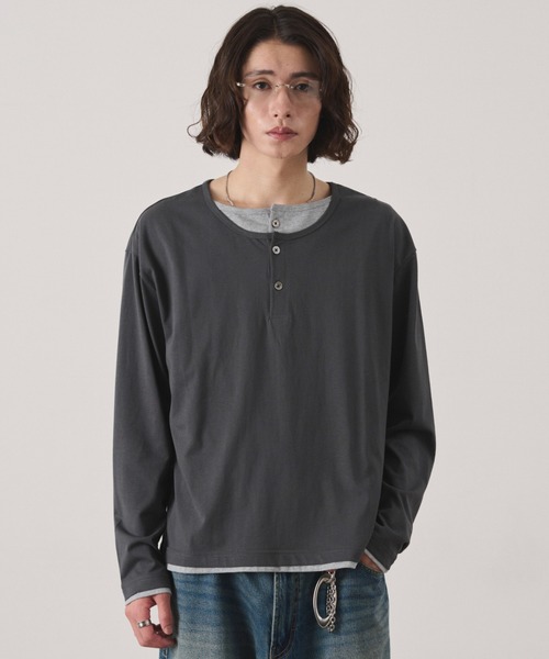 WEGO(ウィゴー)の「WEGO/【26年秋冬新作】ダブルヘンリーロンT(Tシャツ/カットソー・メンズ・チャコールグレー/ブラック・FREE)」の14枚目の写真