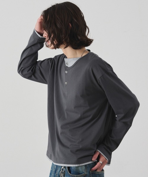 WEGO(ウィゴー)の「WEGO/【26年秋冬新作】ダブルヘンリーロンT(Tシャツ/カットソー・メンズ・チャコールグレー/ブラック・FREE)」の15枚目の写真