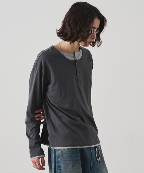 WEGO(ウィゴー)の「WEGO/【26年秋冬新作】ダブルヘンリーロンT(Tシャツ/カットソー・メンズ・チャコールグレー/ブラック・FREE)」の16枚目の写真