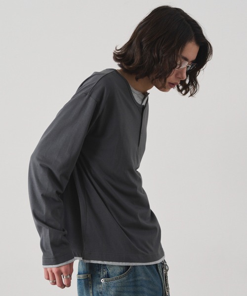WEGO(ウィゴー)の「WEGO/【26年秋冬新作】ダブルヘンリーロンT(Tシャツ/カットソー・メンズ・チャコールグレー/ブラック・FREE)」の17枚目の写真