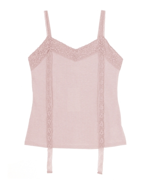 merry jenny（メリージェニー）の「レースリブキャミソール（ジャージ・レディース・ピンク/オフホワイト/ミント/ブラック・FREE）」の4枚目の写真
