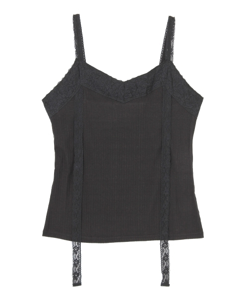 merry jenny（メリージェニー）の「レースリブキャミソール（ジャージ・レディース・ピンク/オフホワイト/ミント/ブラック・FREE）」の2枚目の写真