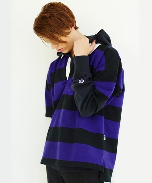 【Monkey time】ストライプ 長袖ポロシャツ　ラガーシャツ monkey time ポロシャツ Monkey time】ストライプ 長袖ポロシャツ