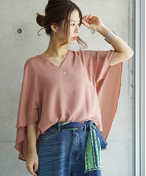 laboratory work（ラボラトリーワーク）の「Vネックバックリボンブラウス（シャツ/ブラウス・レディース・オフホワイト/ダークオレンジ/ベージュ・MEDIUM）」の3枚目の写真