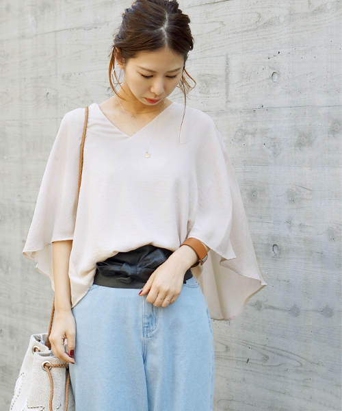 laboratory work（ラボラトリーワーク）の「Vネックバックリボンブラウス（シャツ/ブラウス・レディース・オフホワイト/ダークオレンジ/ベージュ・MEDIUM）」の14枚目の写真