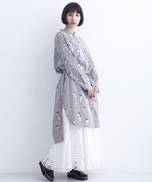MERLOT | ねこストライプ柄シャツワンピース1453(シャツワンピース)