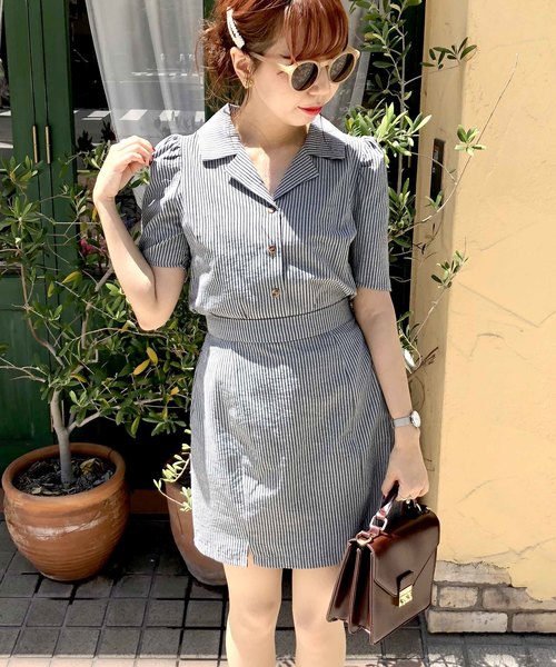 archives（アルシーヴ）の「【SETUPもOK】ストライプ開衿シャツ（シャツ/ブラウス・レディース・ホワイト×ブラック/ホワイト×グリーン/ブラック×グレー・MEDIUM）」の3枚目の写真