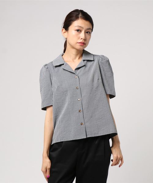 archives（アルシーヴ）の「【SETUPもOK】ストライプ開衿シャツ（シャツ/ブラウス・レディース・ホワイト×ブラック/ホワイト×グリーン/ブラック×グレー・MEDIUM）」の6枚目の写真