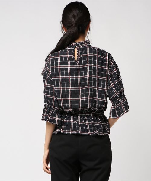 KOBE LETTUCE（コウベレタス）の「フリルネックキャンディスリーブウエストシャーリングブラウス＊レディース/トップス[C3368]神戸レタス（シャツ/ブラウス・レディース・ブラック/ネイビー/オフホワイト・FREE）」の5枚目の写真
