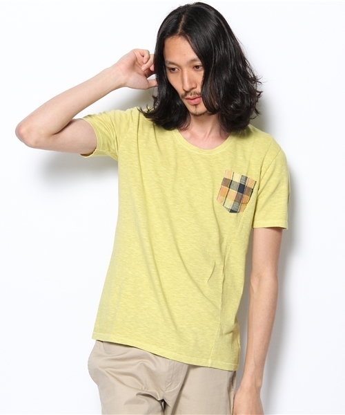 KATHARINE HAMNETT LONDON (キャサリンハムネットロンドン)の「アイスダイドチェック(Tシャツ/カットソー・メンズ・イエロー/ブルー/グレイッシュベージュ・LL/MEDIUM/LARGE)」の3枚目の写真