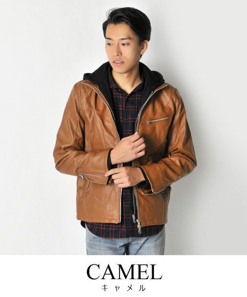 Evolution エボリューション の カジュアル専用で着るフード付きライダースジャケット ブルゾン Wear