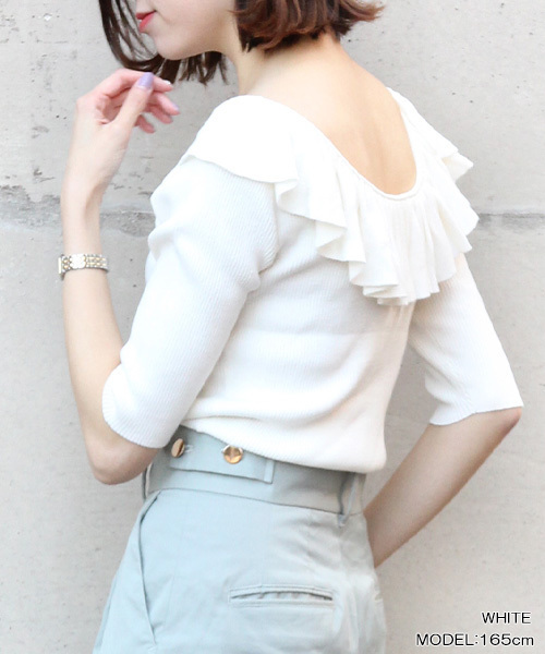 RANDA（ランダ）の「バックフリルニット（ニット/セーター・レディース・ホワイト/ブラウン/イエロー・FREE）」の2枚目の写真