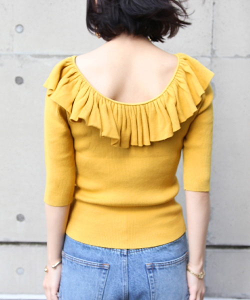 RANDA（ランダ）の「バックフリルニット（ニット/セーター・レディース・ホワイト/ブラウン/イエロー・FREE）」の5枚目の写真
