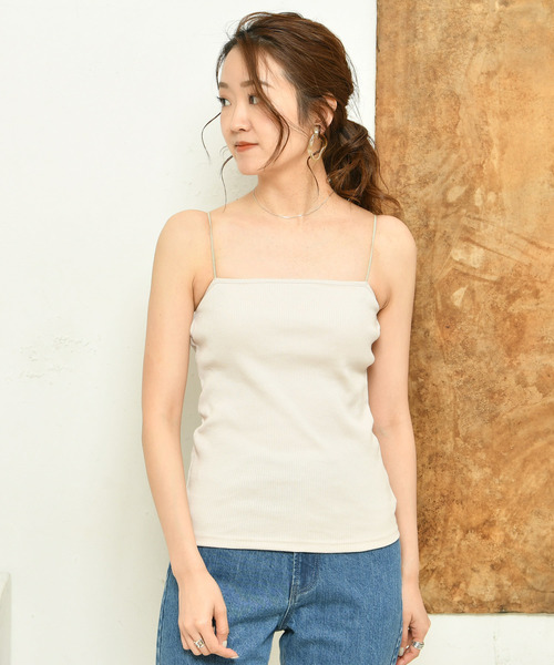DouDou（ドゥドゥ）の「リブカップ付キャミ（Tシャツ/カットソー・レディース・ブラック/ベージュ/オフホワイト・FREE）」の3枚目の写真