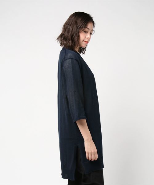 Petit Honfleur（プチオンフルール）の「【WASHABLE・麻シリーズ】ロングカーディガン（カーディガン/ボレロ・レディース・ベージュ/ネイビー・M size/L size）」の4枚目の写真