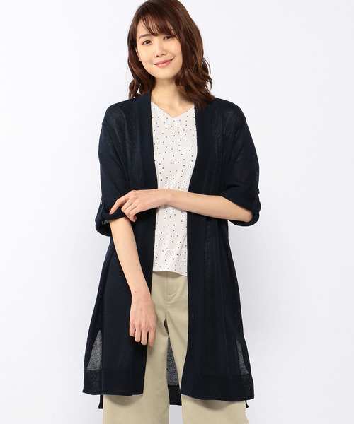 Petit Honfleur（プチオンフルール）の「【WASHABLE・麻シリーズ】ロングカーディガン（カーディガン/ボレロ・レディース・ベージュ/ネイビー・M size/L size）」の2枚目の写真