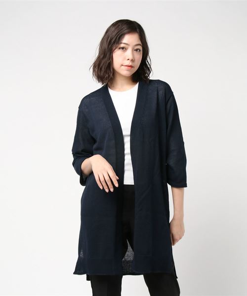 Petit Honfleur（プチオンフルール）の「【WASHABLE・麻シリーズ】ロングカーディガン（カーディガン/ボレロ・レディース・ベージュ/ネイビー・M size/L size）」の8枚目の写真