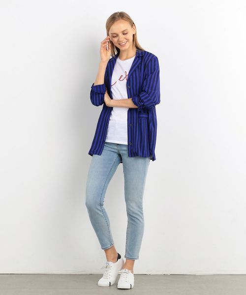 ARMANI EXCHANGE(アルマーニエクスチェンジ)の「【A|Xアルマーニ エクスチェンジ】ストライプ柄シャツジャケット(シャツ/ブラウス・レディース・ブルー・SMALL/X-SMALL/MEDIUM)」の3枚目の写真