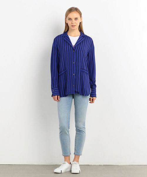 ARMANI EXCHANGE(アルマーニエクスチェンジ)の「【A|Xアルマーニ エクスチェンジ】ストライプ柄シャツジャケット(シャツ/ブラウス・レディース・ブルー・SMALL/X-SMALL/MEDIUM)」の4枚目の写真