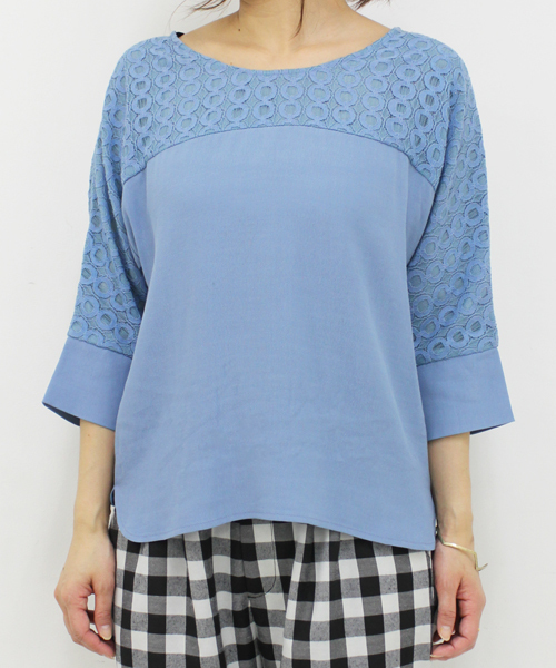 mystic（ミスティック）の「レース切替プルオーバー（シャツ/ブラウス・レディース・ホワイト/ブラック/ベージュ/グリーン/ブルー・ﾌﾘ-）」の7枚目の写真