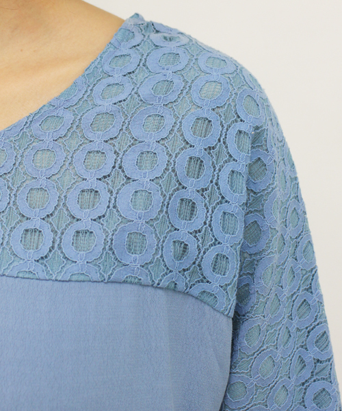 mystic（ミスティック）の「レース切替プルオーバー（シャツ/ブラウス・レディース・ホワイト/ブラック/ベージュ/グリーン/ブルー・ﾌﾘ-）」の9枚目の写真