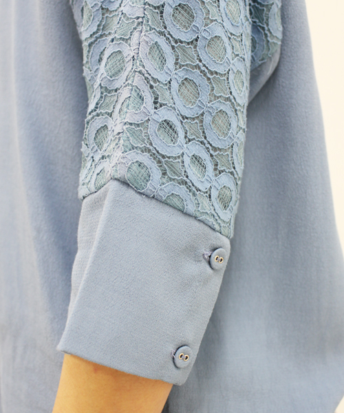 mystic（ミスティック）の「レース切替プルオーバー（シャツ/ブラウス・レディース・ホワイト/ブラック/ベージュ/グリーン/ブルー・ﾌﾘ-）」の6枚目の写真