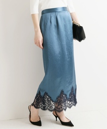 NEWEST サテン裾レース ロングタイトスカート◆