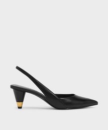 ゴールドアクセントコーンヒールスリングバック / Gold Accent Cone Heel Slingbacks