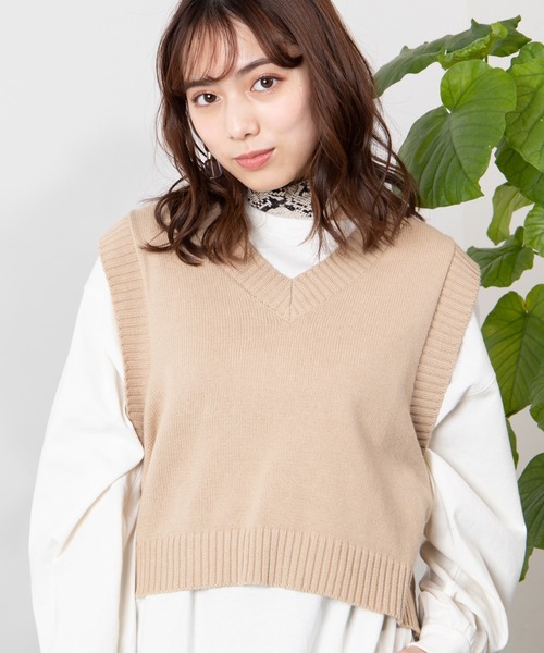 WEGO（ウィゴー）の「WEGO/カラーニットベスト（ベスト・レディース・ベージュ/アイボリー/ライトパープル/ライトグレー・FREE）」の3枚目の写真