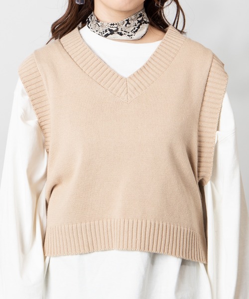 WEGO（ウィゴー）の「WEGO/カラーニットベスト（ベスト・レディース・ベージュ/アイボリー/ライトパープル/ライトグレー・FREE）」の9枚目の写真