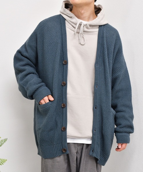 kutir（クティール）の「ルーズシルエットカーディガン（カーディガン/ボレロ・メンズ・サックスブルー/ライトグリーン/グレイッシュベージュ・MEDIUM/LARGE）」の3枚目の写真