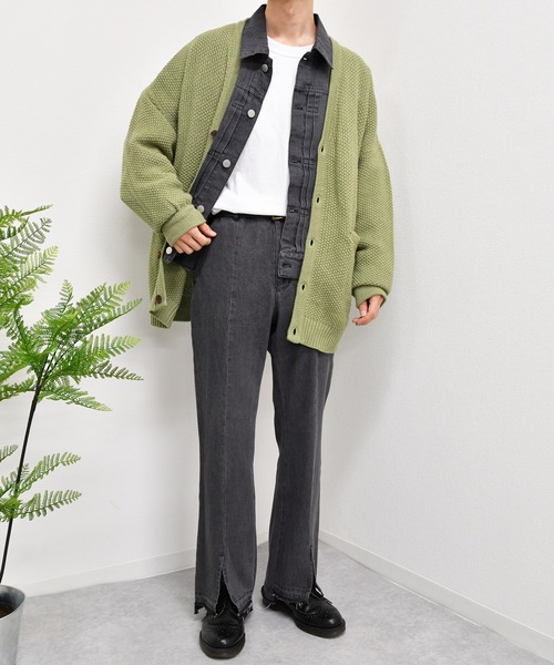 kutir（クティール）の「ルーズシルエットカーディガン（カーディガン/ボレロ・メンズ・サックスブルー/ライトグリーン/グレイッシュベージュ・MEDIUM/LARGE）」の4枚目の写真