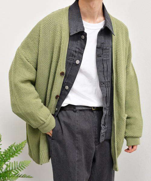 kutir（クティール）の「ルーズシルエットカーディガン（カーディガン/ボレロ・メンズ・サックスブルー/ライトグリーン/グレイッシュベージュ・MEDIUM/LARGE）」の7枚目の写真