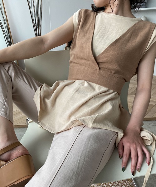 chuclla（チュクラ）の「【chuclla】【2020/SS】バックレースアップ リネン混ビスチェ chw1272（その他トップス・レディース・ベージュ/アイボリー・FREE）」の2枚目の写真