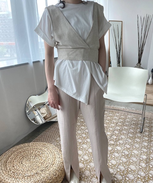 chuclla（チュクラ）の「【chuclla】【2020/SS】バックレースアップ リネン混ビスチェ chw1272（その他トップス・レディース・ベージュ/アイボリー・FREE）」の6枚目の写真