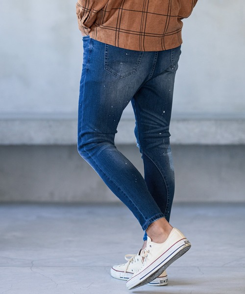 CAMBIO（カンビオ）の「mp8213-Stretch Damage Denim Skinny Rib Pants パンツ（デニムパンツ・メンズ・インディゴブルー・S/L/M）」の3枚目の写真