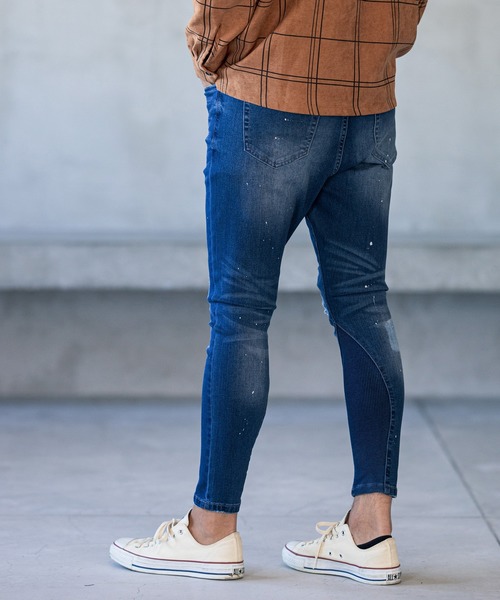 CAMBIO（カンビオ）の「mp8213-Stretch Damage Denim Skinny Rib Pants パンツ（デニムパンツ・メンズ・インディゴブルー・S/L/M）」の4枚目の写真