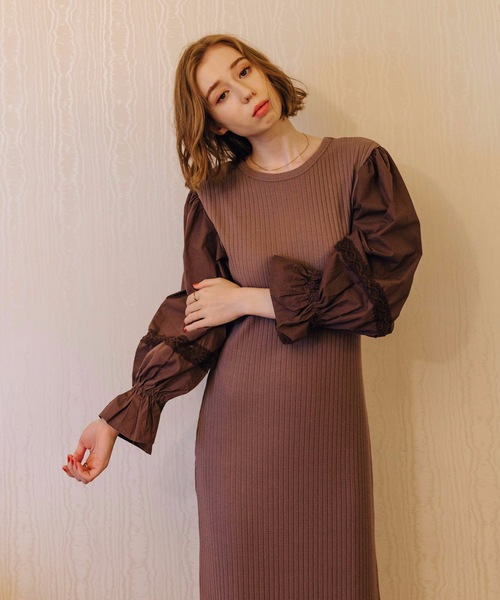 flowriri（フロウリリ）の「flowriri ボリュームスリーブワンピース（ワンピース・レディース・ブラック/ブラウン・FREE）」の7枚目の写真