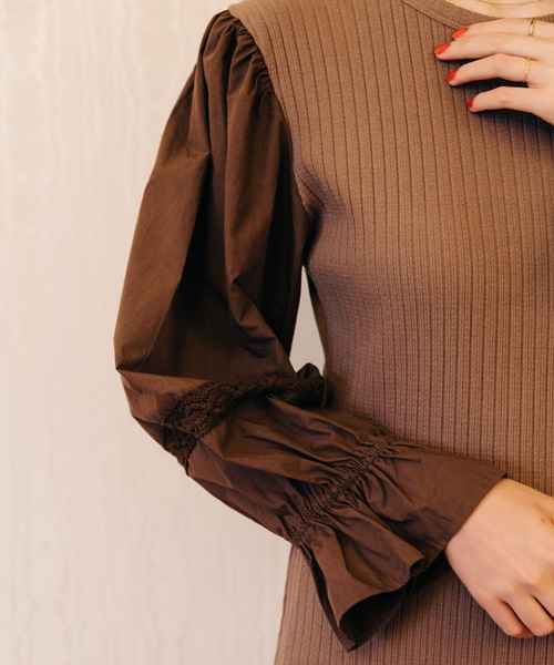 flowriri（フロウリリ）の「flowriri ボリュームスリーブワンピース（ワンピース・レディース・ブラック/ブラウン・FREE）」の9枚目の写真